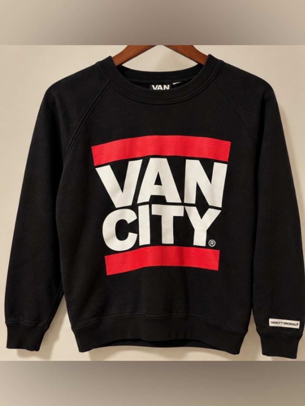 VAN CITY Black Crewneck Sweatshirt with Red & White Logo